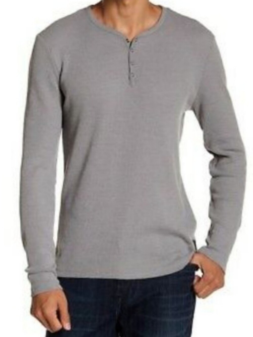 John Varvatos Gray Men's Waffle Knit Long Sleeve Thermal Henley 4-Snap Placket L